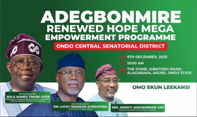 Ondo: Adegbonmire’s Renewed Hope Mega Empowerment Programme holds Monday