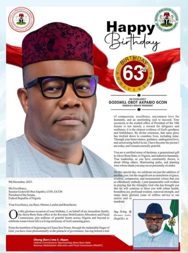 You’re a certified raiser of destinies’ – RMAFC Commissioner extols Akpabio on birthday