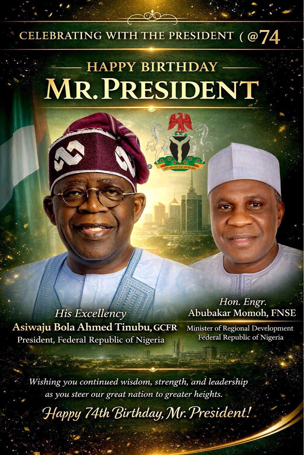 Tinubu @74: Regional Development Minister, Momoh extols President’s leadership