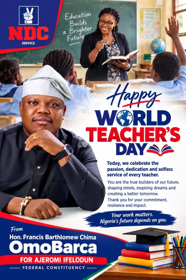 World Teachers’ Day 2026: NDC candidate, OmoBarca salutes Teachers in Ajeromi Constituency, Nigeria