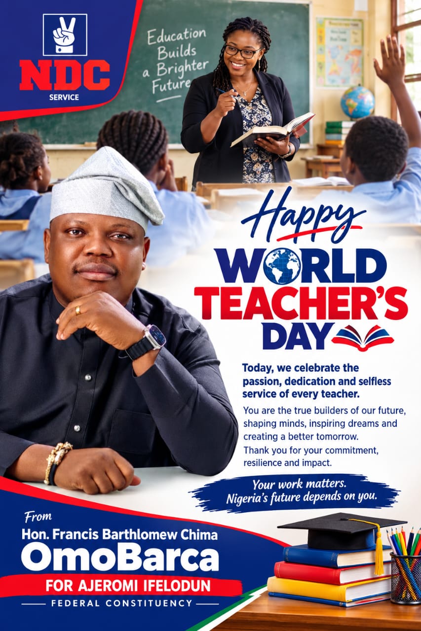 World Teachers’ Day 2026: NDC candidate, OmoBarca salutes Teachers in Ajeromi Constituency, Nigeria